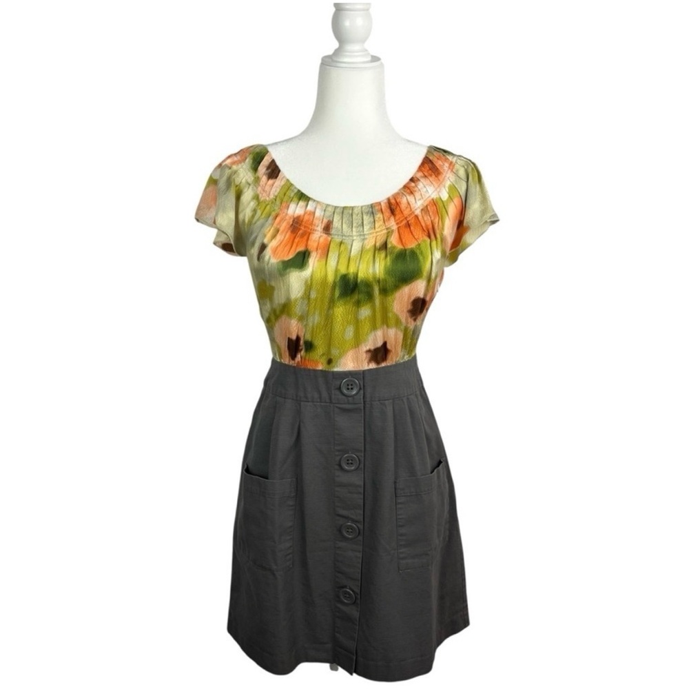 Tabitha/Anthroplogy Green & Orange Dress Silk Dress